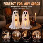 2pcs Halloween Ghost Cute Light‑Up Ghost Figurines with Pumpkin Ornaments and LED Lights for Halloween Party Decor