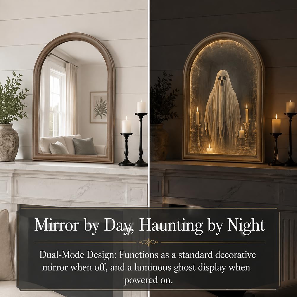 Halloween Ghost Light‑Up Arch Mirror Dual‑Mode Spooky Ghost Display for Halloween Party Decoration