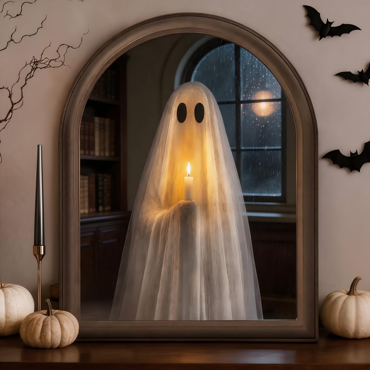 Halloween Ghost Light‑Up Arch Mirror Dual‑Mode Spooky Ghost Display for Halloween Party Decoration