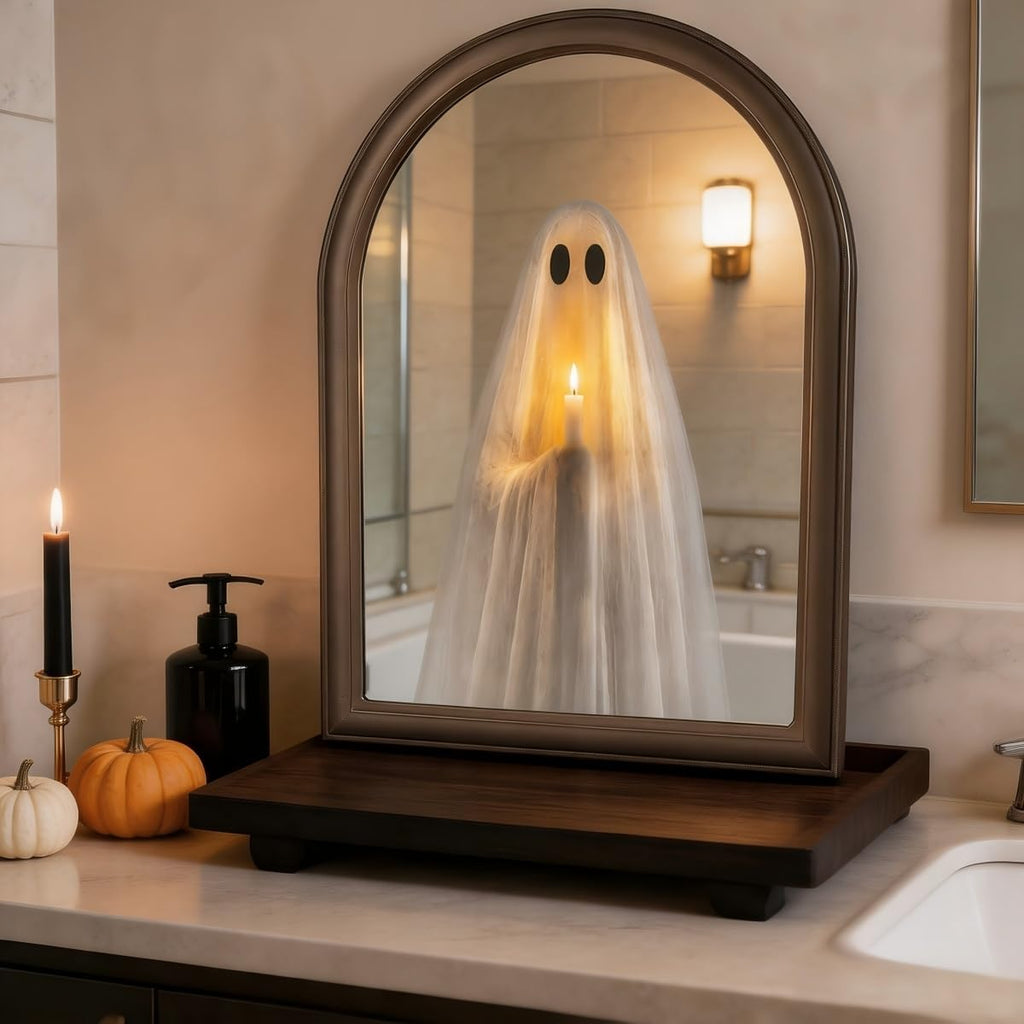 Halloween Ghost Light‑Up Arch Mirror Dual‑Mode Spooky Ghost Display for Halloween Party Decoration