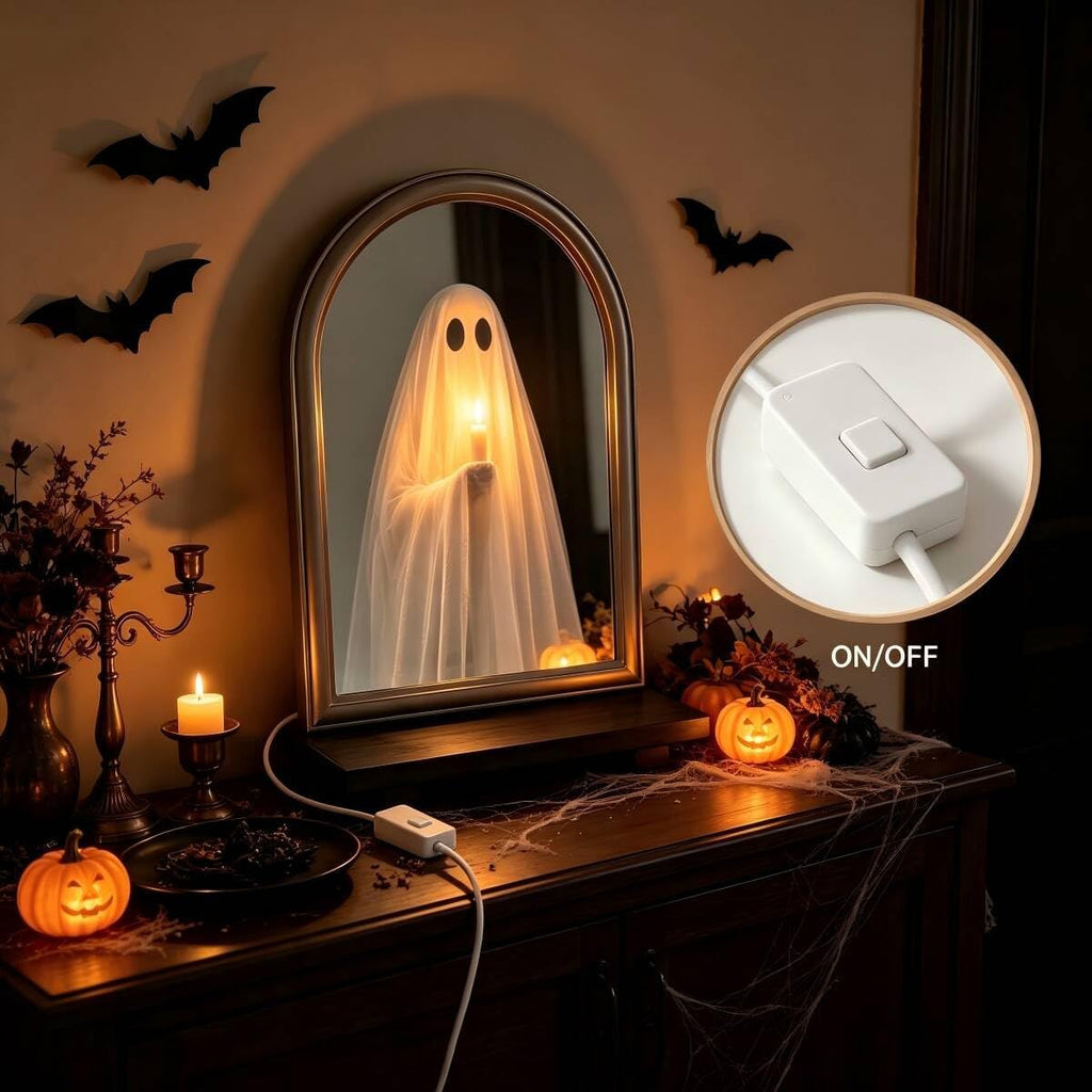Halloween Ghost Light‑Up Arch Mirror Dual‑Mode Spooky Ghost Display for Halloween Party Decoration