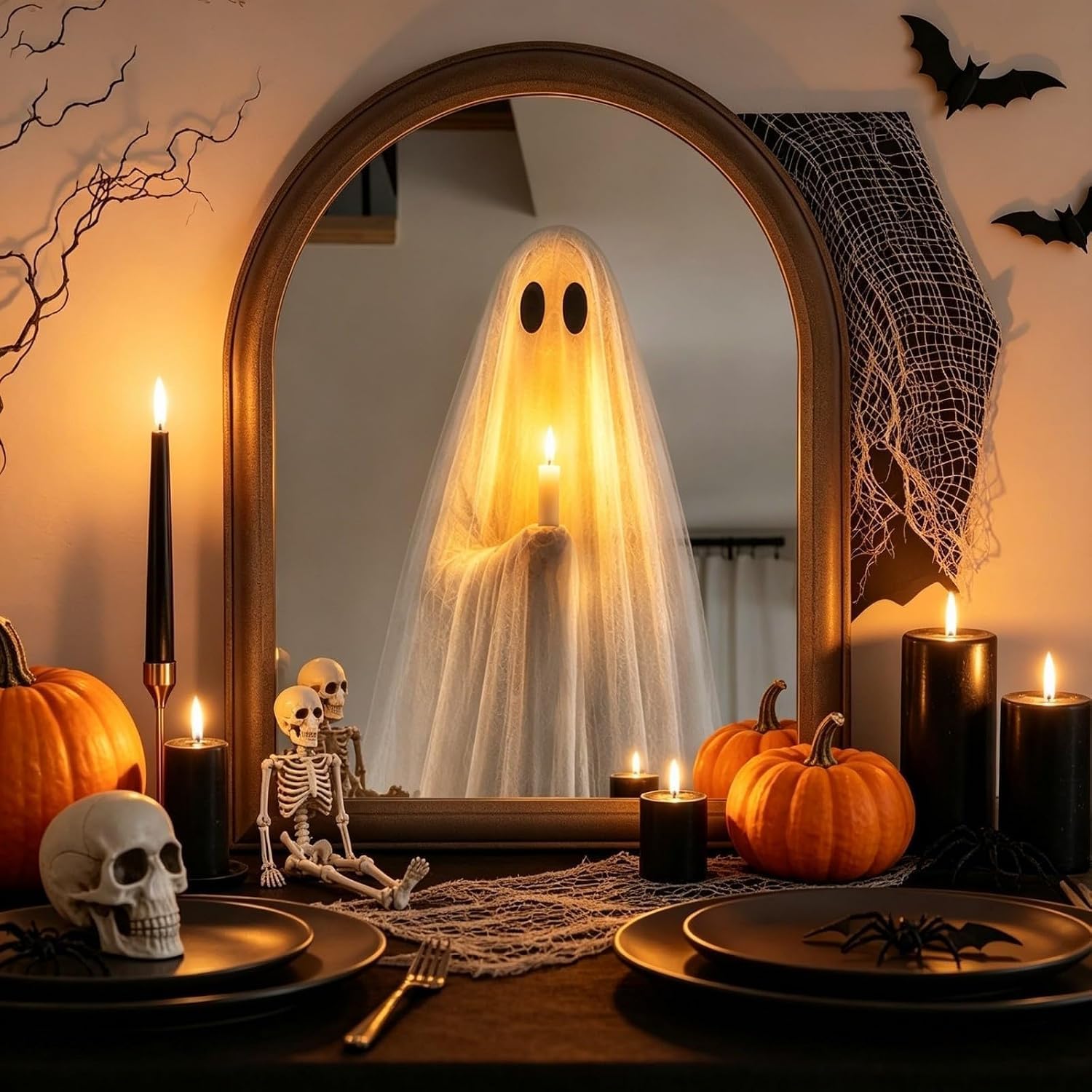 Halloween Ghost Light‑Up Arch Mirror Dual‑Mode Spooky Ghost Display for Halloween Party Decoration