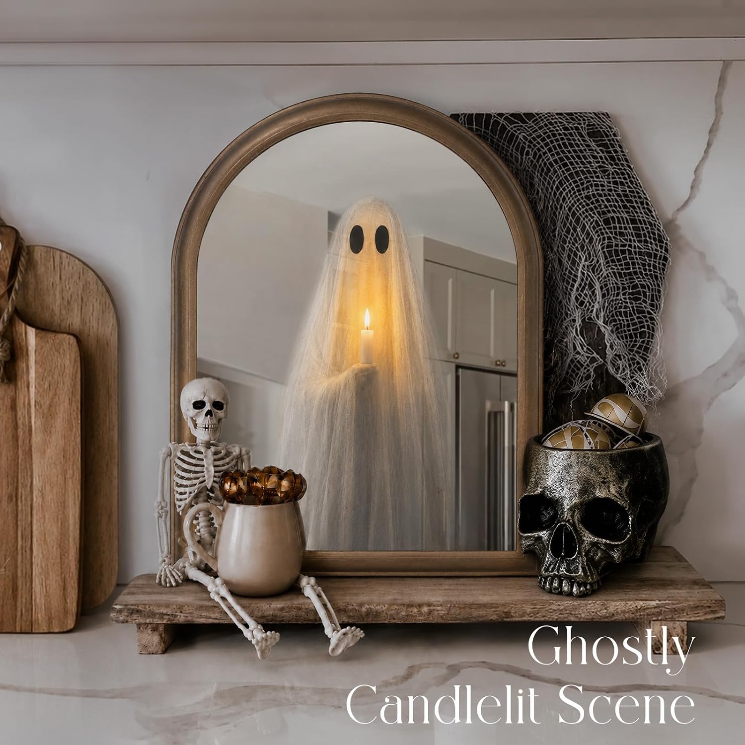 Halloween Ghost Light‑Up Arch Mirror Dual‑Mode Spooky Ghost Display for Halloween Party Decoration