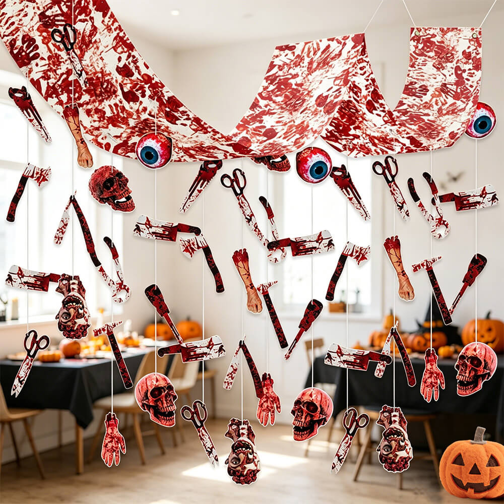 Halloween Hanging Decorations Bloody Horror Banner Set Garland for Outdoor and Indoor Decor