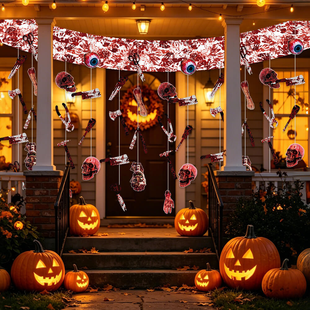Halloween Hanging Decorations Bloody Horror Banner Set Garland for Outdoor and Indoor Decor