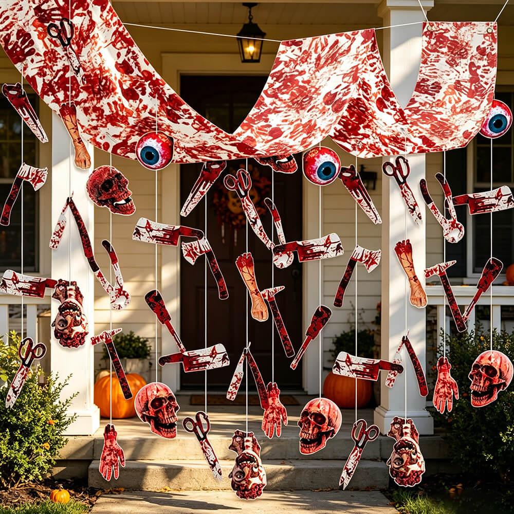 Halloween Hanging Decorations Bloody Horror Banner Set Garland for Outdoor and Indoor Decor