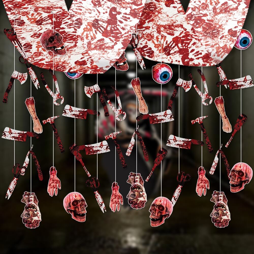 Halloween Hanging Decorations Bloody Horror Banner Set Garland for Outdoor and Indoor Decor