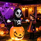 Halloween Inflatable Skull Pumpkin Tumbler with Light Halloween Decoration Inflatable Ornament for Indoor and Outdoor