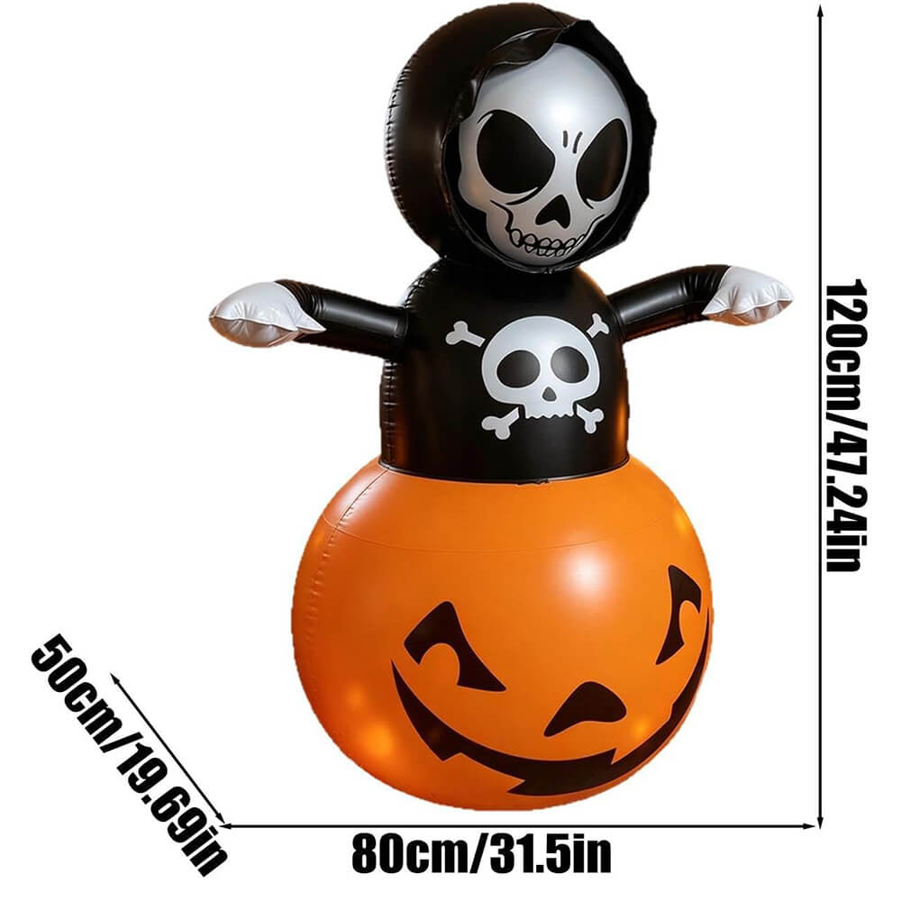 Halloween Inflatable Skull Pumpkin Tumbler with Light Halloween Decoration Inflatable Ornament for Indoor and Outdoor