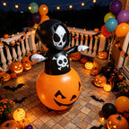 Halloween Inflatable Skull Pumpkin Tumbler with Light Halloween Decoration Inflatable Ornament for Indoor and Outdoor