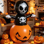 Halloween Inflatable Skull Pumpkin Tumbler with Light Halloween Decoration Inflatable Ornament for Indoor and Outdoor