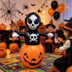 Halloween Inflatable Skull Pumpkin Tumbler with Light Halloween Decoration Inflatable Ornament for Indoor and Outdoor