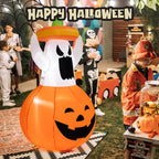 Halloween Inflatables Animated Ghost Pumpkin with LED Lights Movable Up and Down Ghost For Yard Decoration