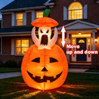 Halloween Inflatables Animated Ghost Pumpkin with LED Lights Movable Up and Down Ghost For Yard Decoration