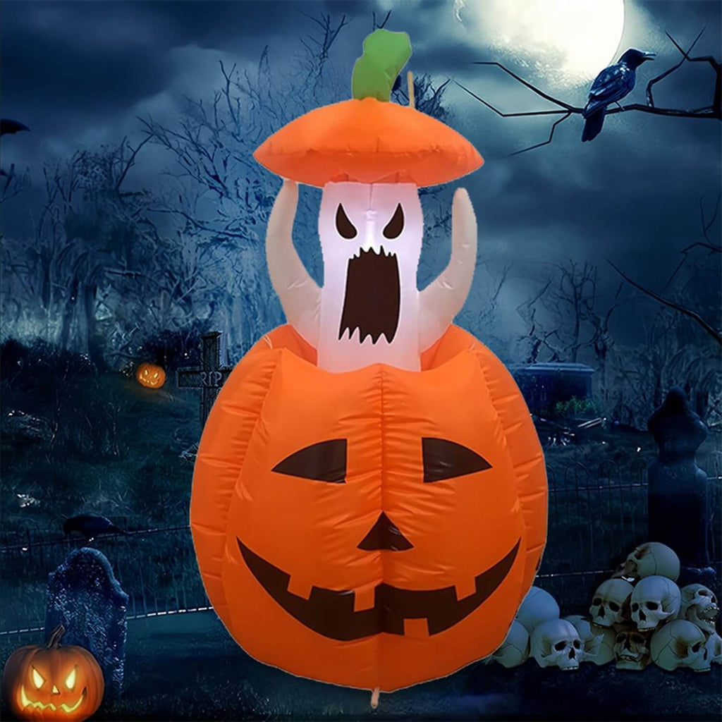 Halloween Inflatables Animated Ghost Pumpkin with LED Lights Movable Up and Down Ghost For Yard Decoration
