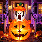 Halloween Inflatables Animated Ghost Pumpkin with LED Lights Movable Up and Down Ghost For Yard Decoration