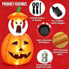 Halloween Inflatables Animated Ghost Pumpkin with LED Lights Movable Up and Down Ghost For Yard Decoration