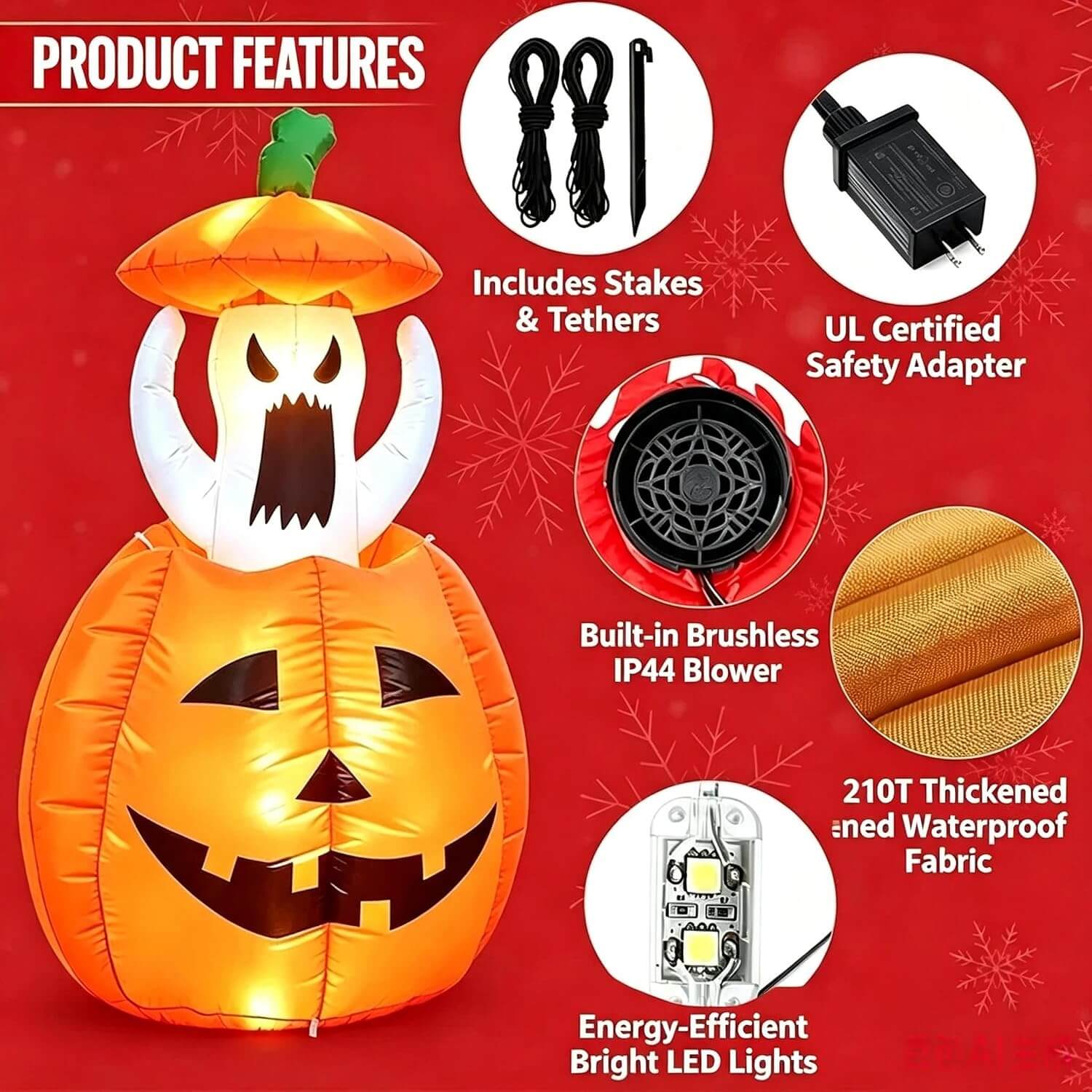Halloween Inflatables Animated Ghost Pumpkin with LED Lights Movable Up and Down Ghost For Yard Decoration