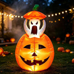 Halloween Inflatables Animated Ghost Pumpkin with LED Lights Movable Up and Down Ghost For Yard Decoration