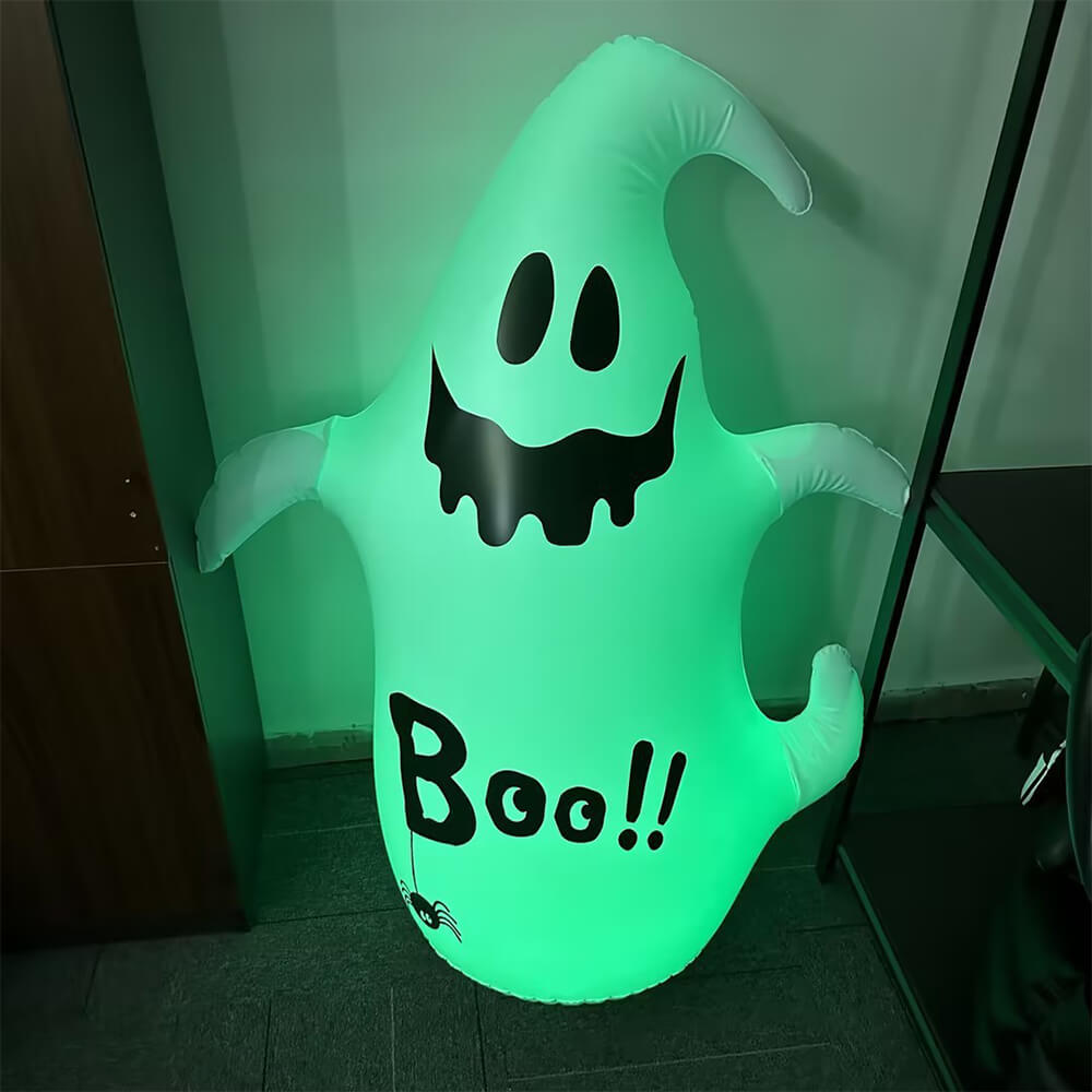 Halloween Inflatables White Inflatable Ghost with Colorful Light and Water Weight Base for Halloween Decor