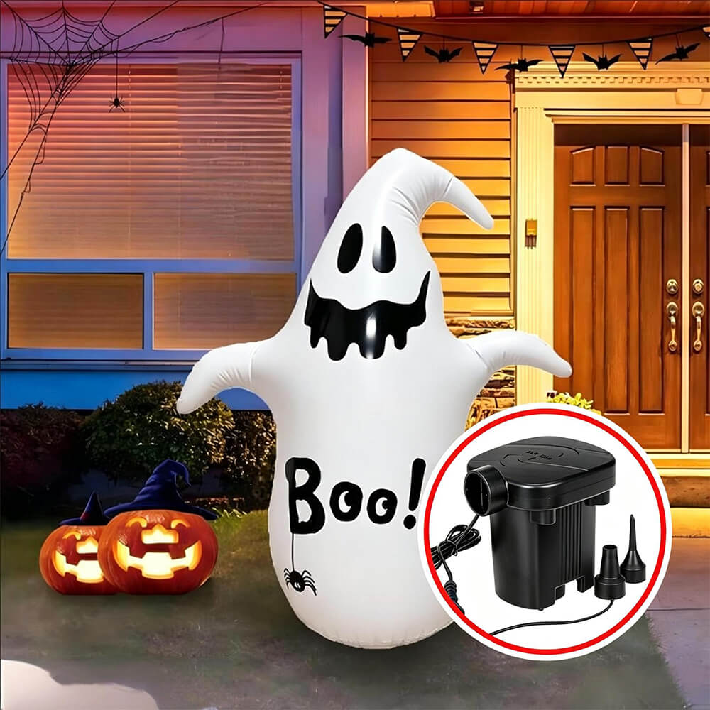 Halloween Inflatables White Inflatable Ghost with Colorful Light and Water Weight Base for Halloween Decor