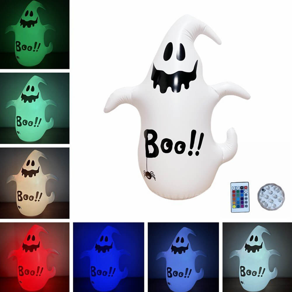 Halloween Inflatables White Inflatable Ghost with Colorful Light and Water Weight Base for Halloween Decor