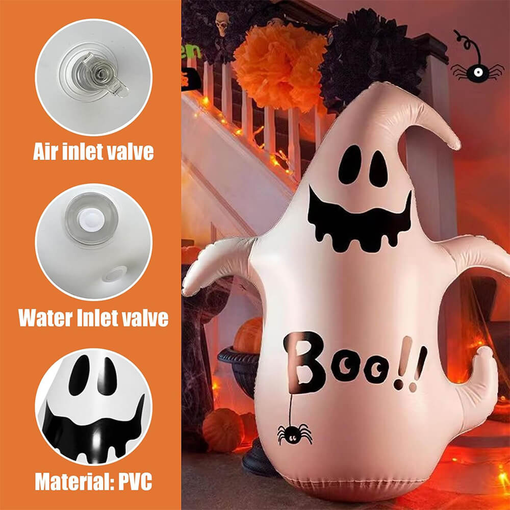 Halloween Inflatables White Inflatable Ghost with Colorful Light and Water Weight Base for Halloween Decor