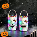 Halloween LED Mummy Candy Bucket with Handle Spooky Monster Face Reusable Halloween Candy Basket