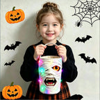 Halloween LED Mummy Candy Bucket with Handle Spooky Monster Face Reusable Halloween Candy Basket