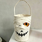 Halloween LED Mummy Candy Bucket with Handle Spooky Monster Face Reusable Halloween Candy Basket