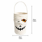 Halloween LED Mummy Candy Bucket with Handle Spooky Monster Face Reusable Halloween Candy Basket