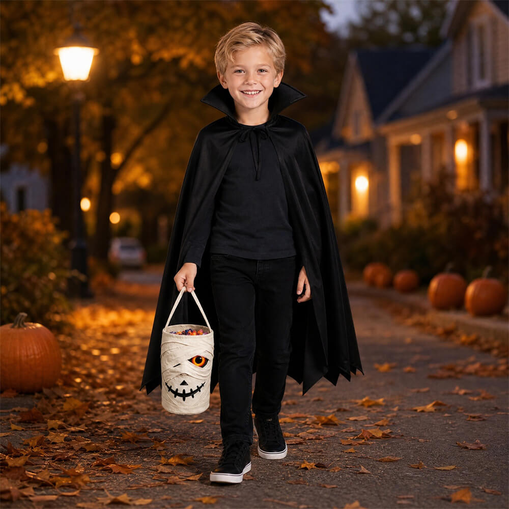 Halloween LED Mummy Candy Bucket with Handle Spooky Monster Face Reusable Halloween Candy Basket