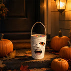 Halloween LED Mummy Candy Bucket with Handle Spooky Monster Face Reusable Halloween Candy Basket