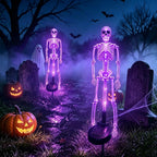 Halloween Light 2pcs Solar Powered Skeleton Stake Lights 3D Realistic Bone LED Skeleton Yard Decor