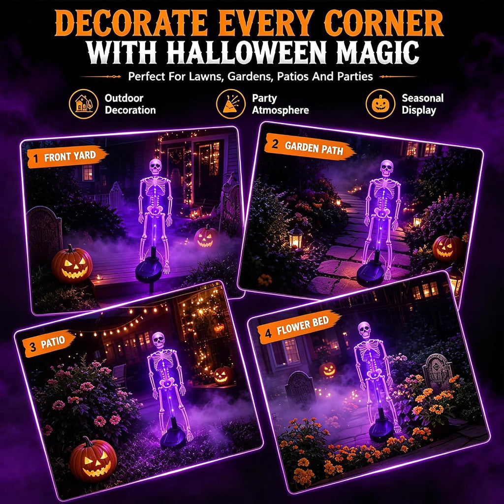 Halloween Light 2pcs Solar Powered Skeleton Stake Lights 3D Realistic Bone LED Skeleton Yard Decor