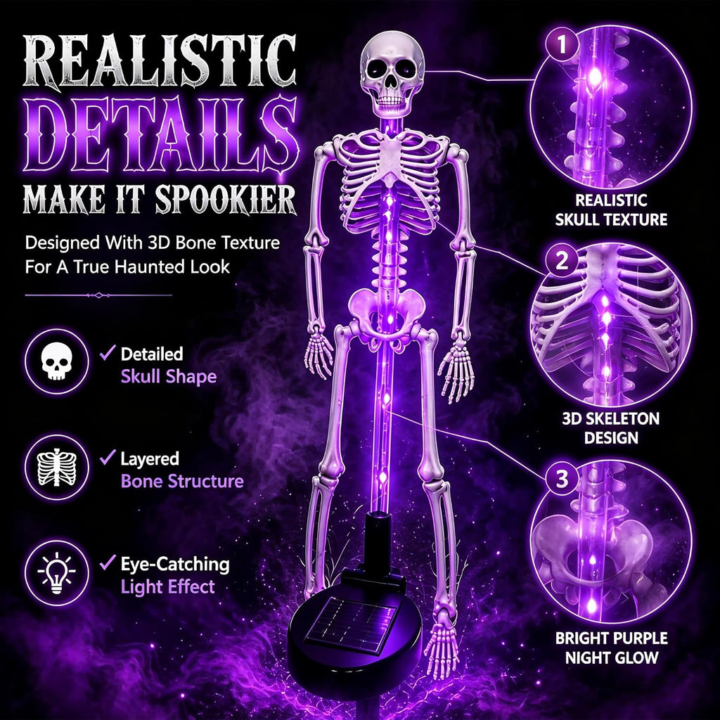 Halloween Light 2pcs Solar Powered Skeleton Stake Lights 3D Realistic Bone LED Skeleton Yard Decor