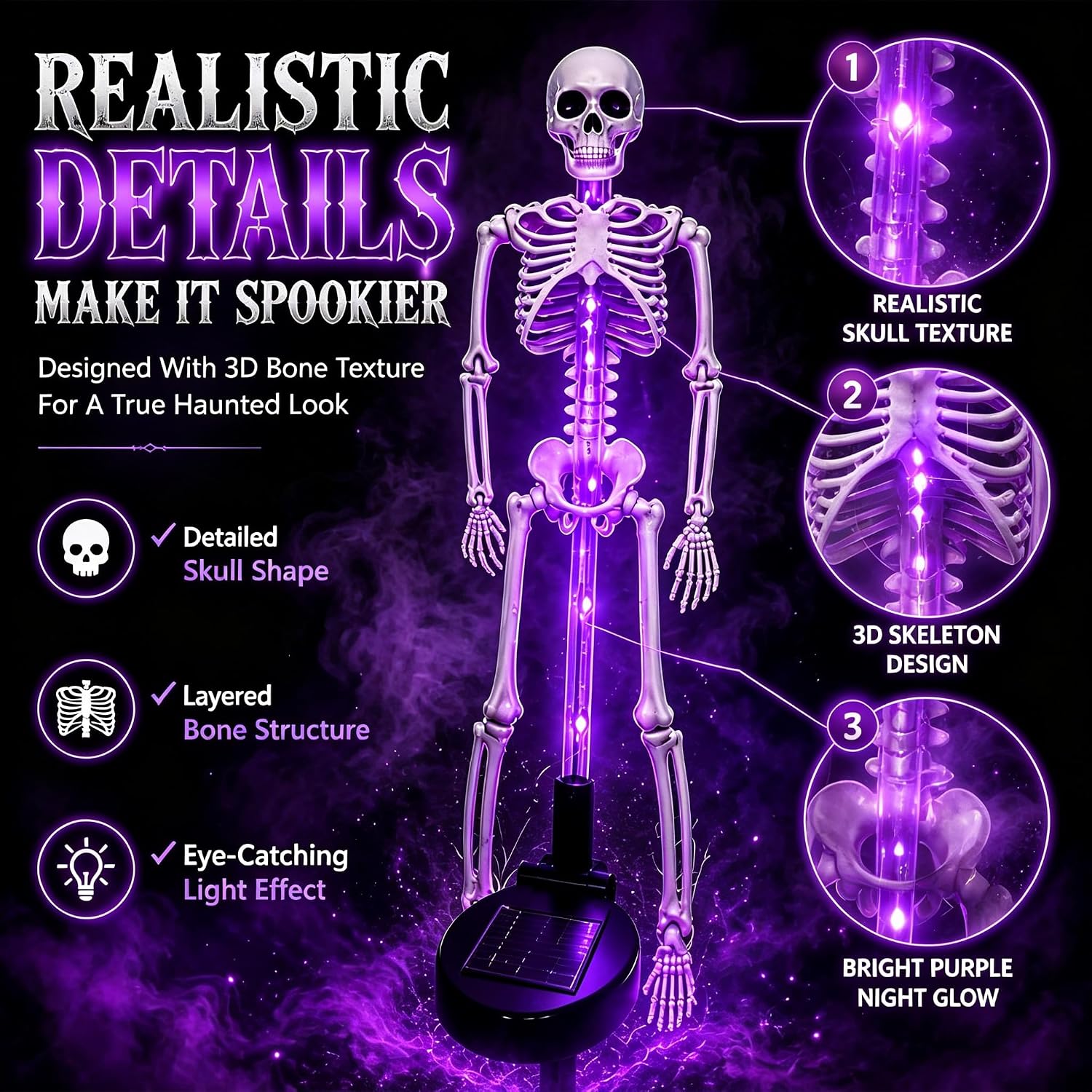 Halloween Light 2pcs Solar Powered Skeleton Stake Lights 3D Realistic Bone LED Skeleton Yard Decor