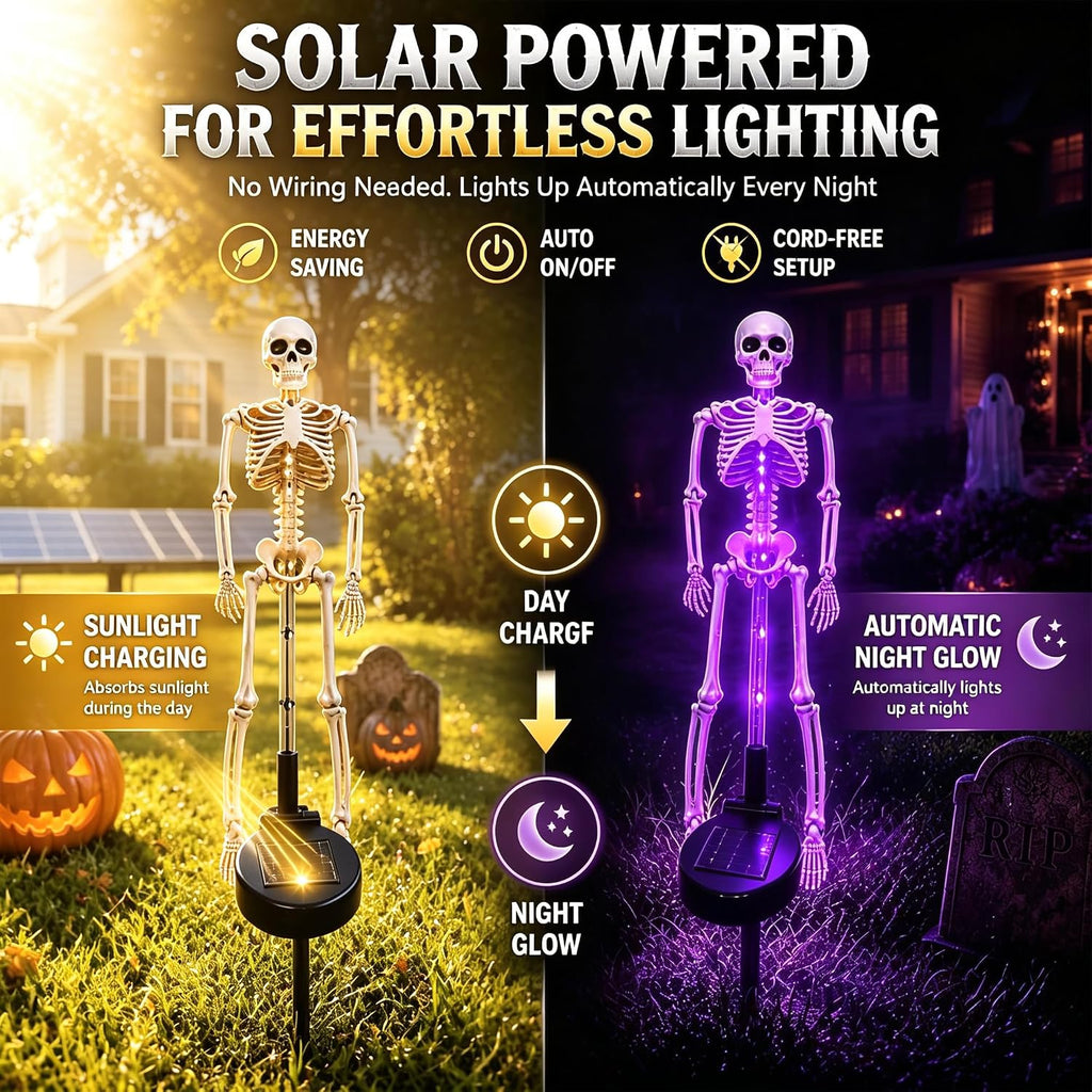 Halloween Light 2pcs Solar Powered Skeleton Stake Lights 3D Realistic Bone LED Skeleton Yard Decor
