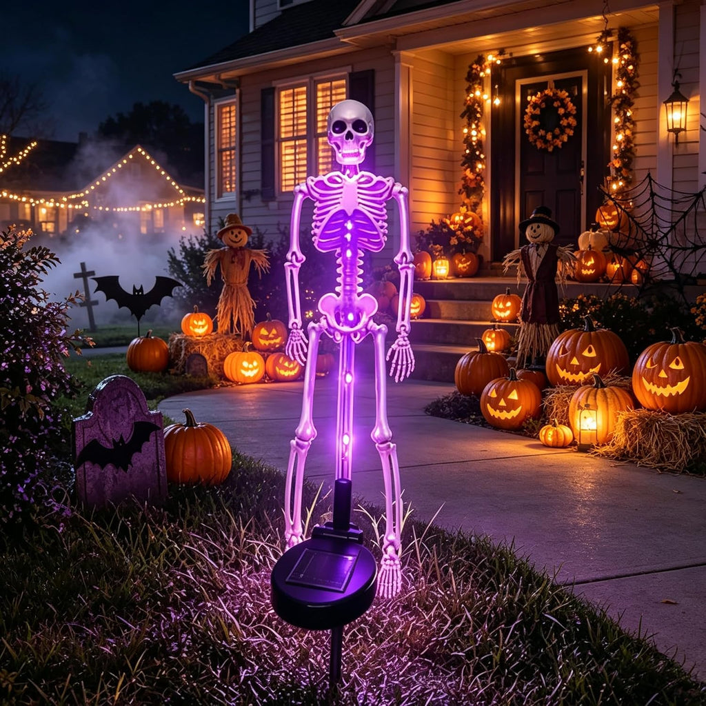 Halloween Light 2pcs Solar Powered Skeleton Stake Lights 3D Realistic Bone LED Skeleton Yard Decor