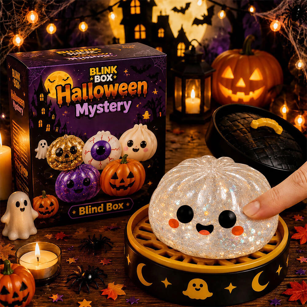 3.35'' Halloween Mystery Blind Box 5pcs Squishy Toy with Steamer Box Cute Squeeze Toys for Kids and Adults