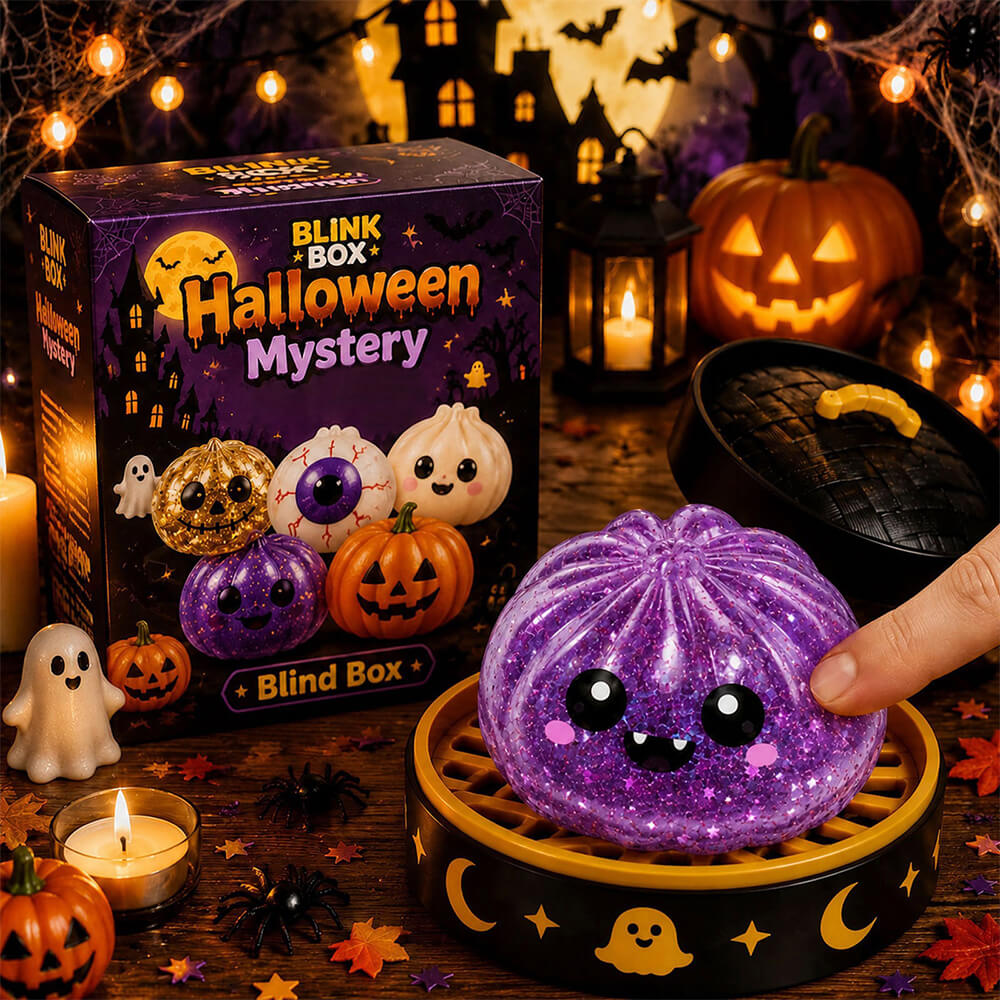 3.35'' Halloween Mystery Blind Box 5pcs Squishy Toy with Steamer Box Cute Squeeze Toys for Kids and Adults