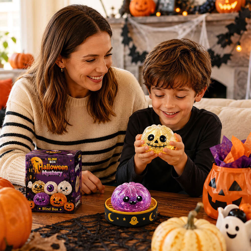 3.35'' Halloween Mystery Blind Box 5pcs Squishy Toy with Steamer Box Cute Squeeze Toys for Kids and Adults