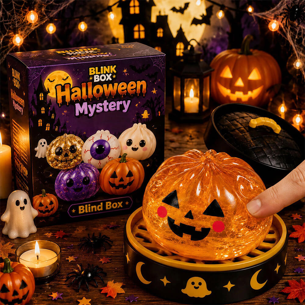 3.35'' Halloween Mystery Blind Box 5pcs Squishy Toy with Steamer Box Cute Squeeze Toys for Kids and Adults