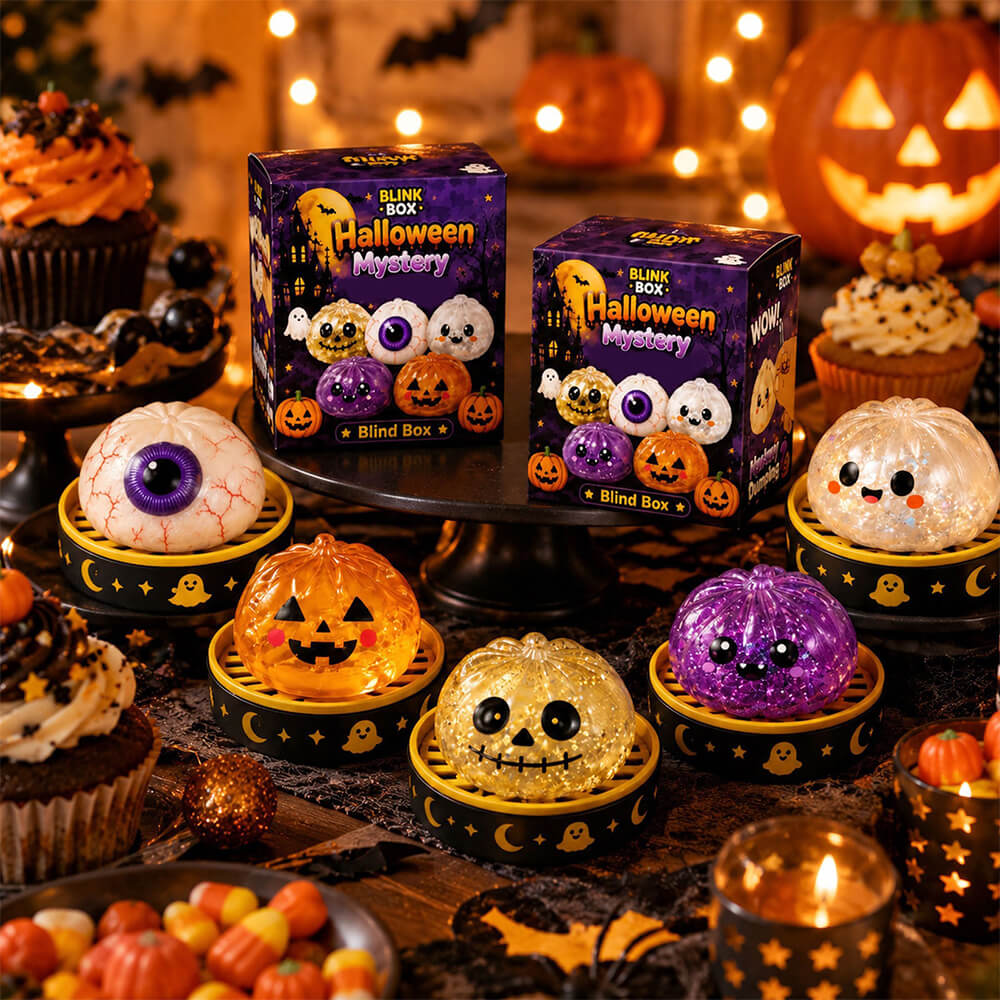 3.35'' Halloween Dumpling Squishy with Steamer Box Mystery Blind Box Cute Squishy Toy for Kids 14+ and Adults