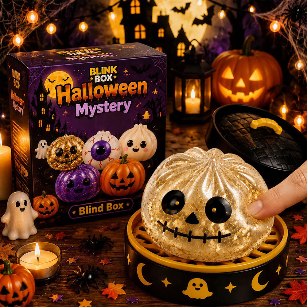 3.35'' Halloween Mystery Blind Box 5pcs Squishy Toy with Steamer Box Cute Squeeze Toys for Kids and Adults