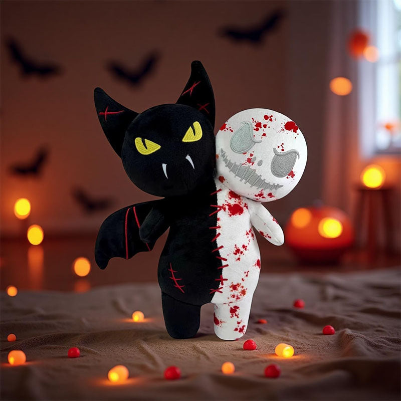 9.8'' Halloween Plush Toy Glow in the Dark Double Head Toy Luminous Pumpkin Skull Bat Ghost Toy
