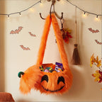 19.68'' Halloween Plush Toy Pumpkin Candy Bag Fluffy Plush Pumpkin Shoulder Handbag for Halloween Party Supplies