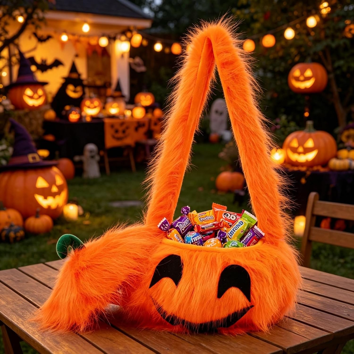 19.68'' Halloween Plush Toy Pumpkin Candy Bag Fluffy Plush Pumpkin Shoulder Handbag for Halloween Party Supplies