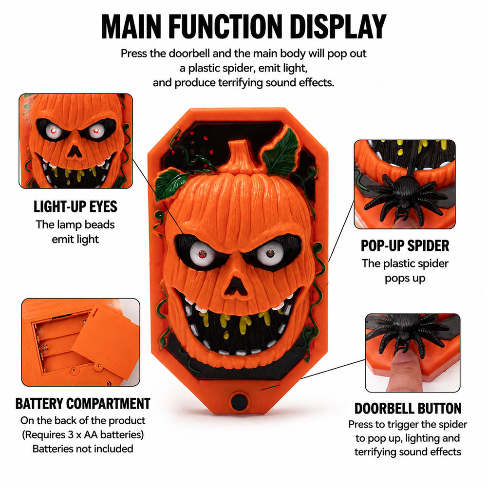 Halloween Scary Doorbell With Pop‑up Spider Flashing LED Eyes and Spooky Sound Effects for Home Decor