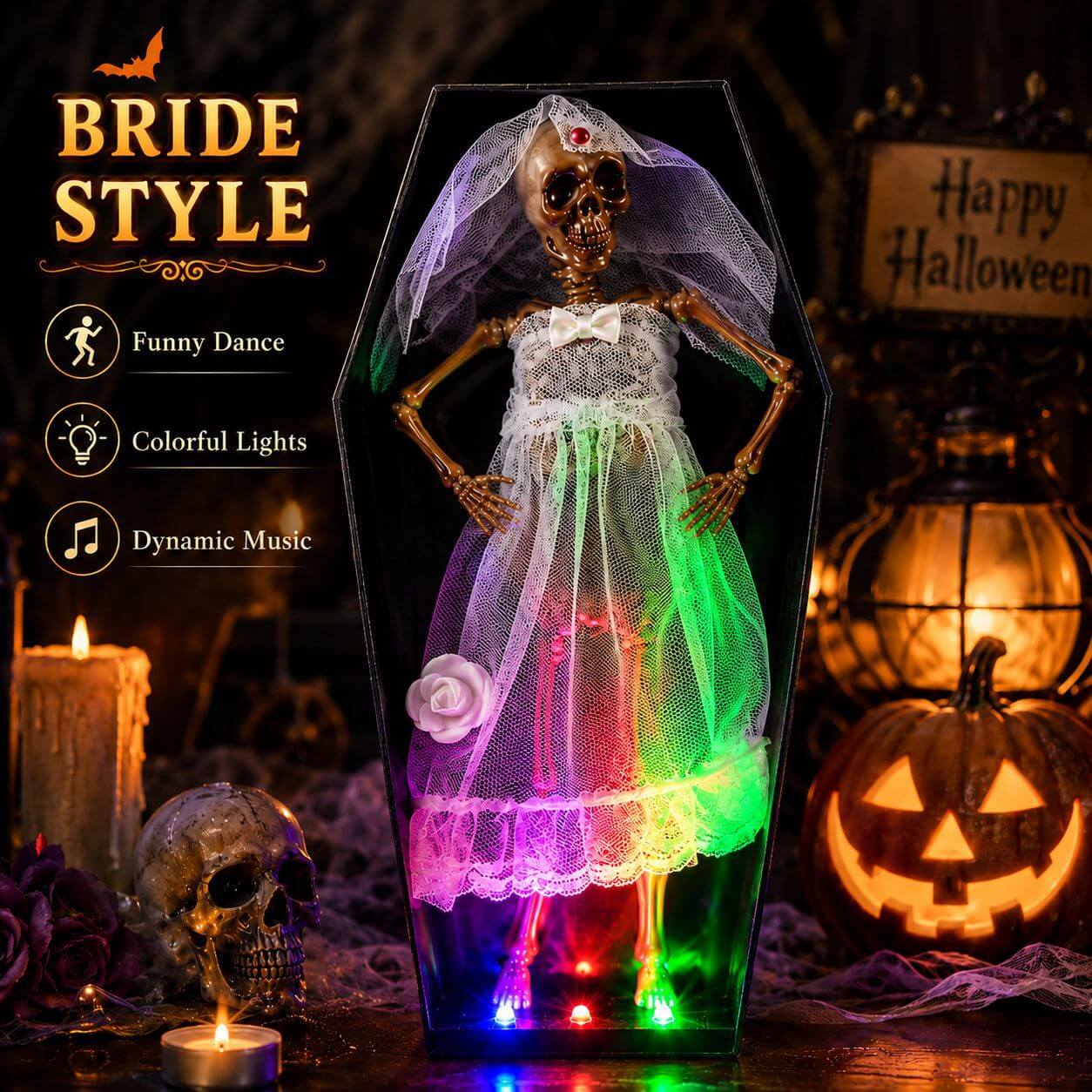 Halloween Skeleton Dancing Coffin Skeleton with Lights and Music for Halloween Decoration
